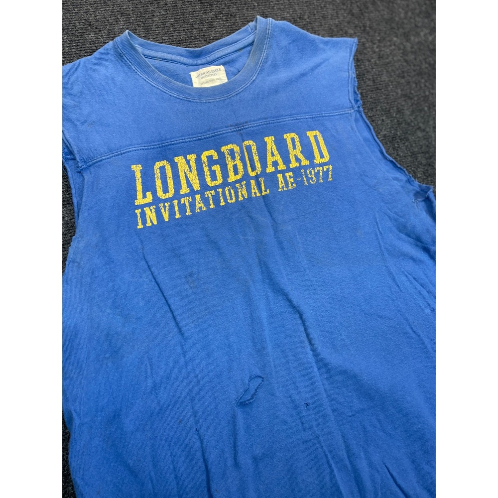 Y2K American Eagle Muscle Tee Mens M Blue Longboard Skater Grunge Sleeveless 90s